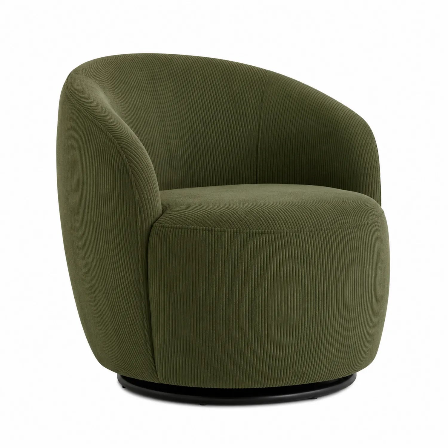 Sillón giratorio de pana verde con base metálica