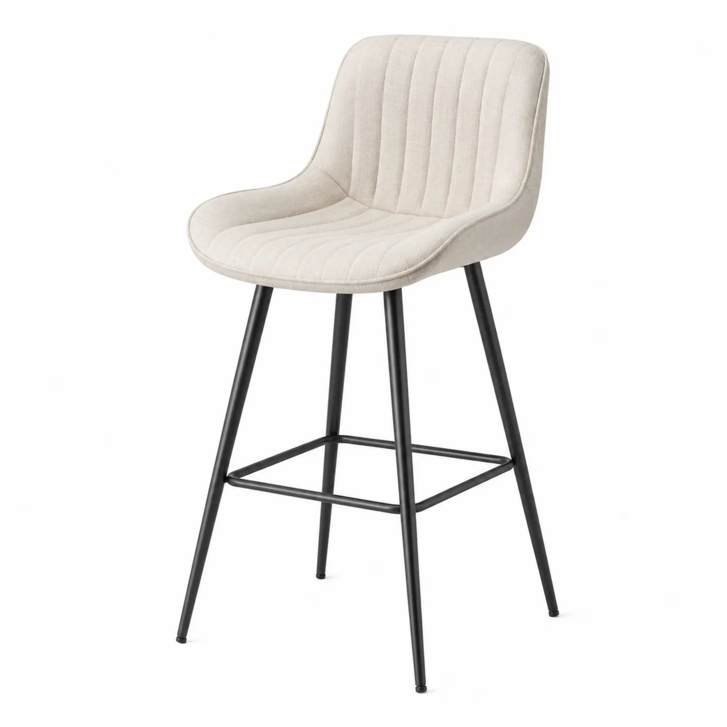 Taburete de poliéster beige con estructura de metal negro