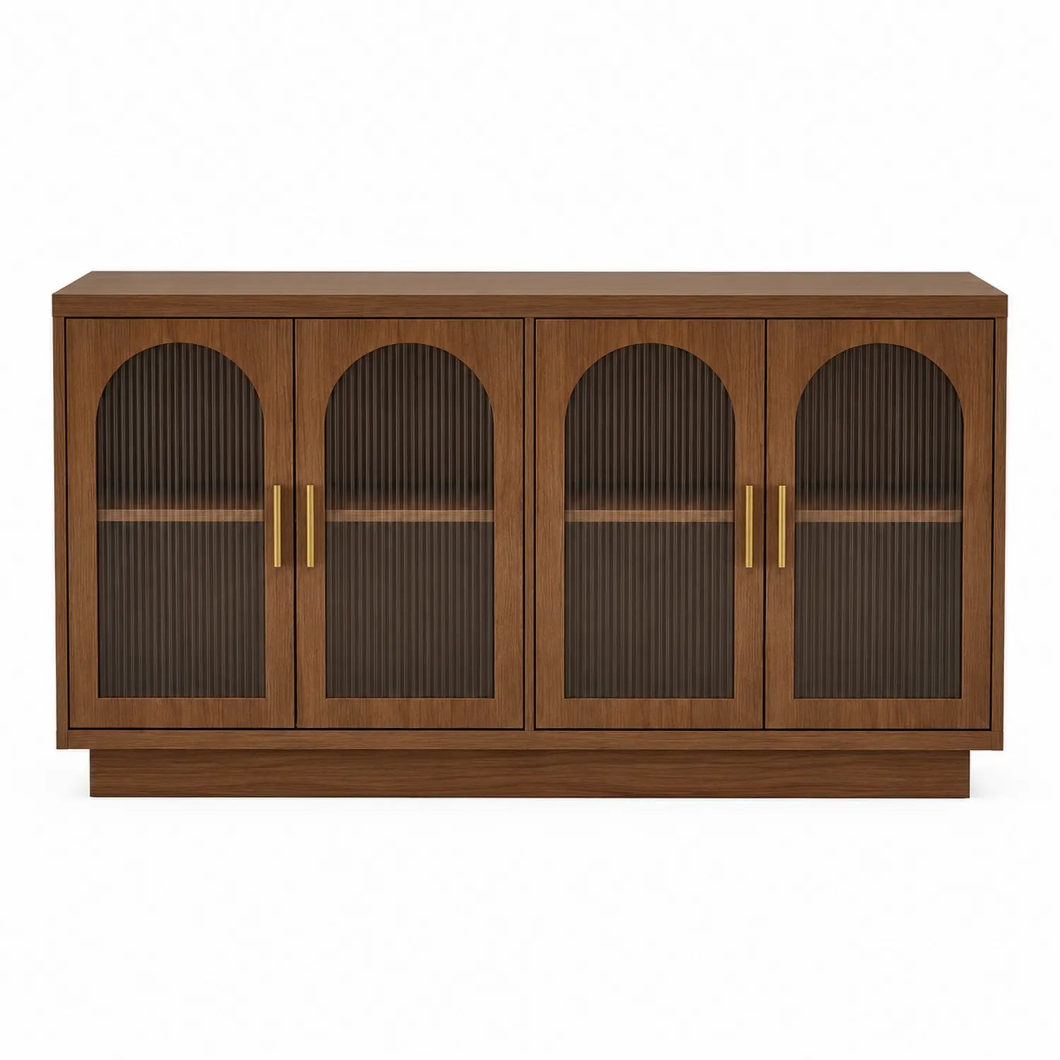 Aparador de madera con puertas de vidrio acanalado y tiradores dorados 180 cm
