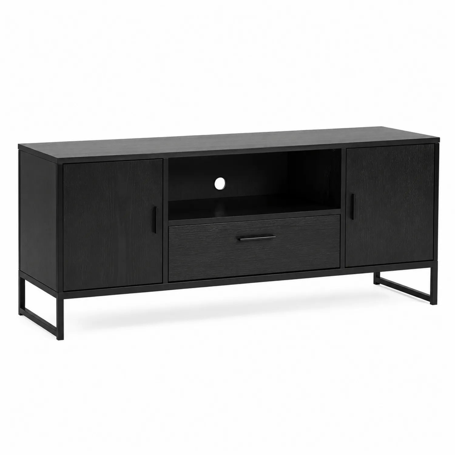Mueble de TV de melamina y acero negro, 120 cm