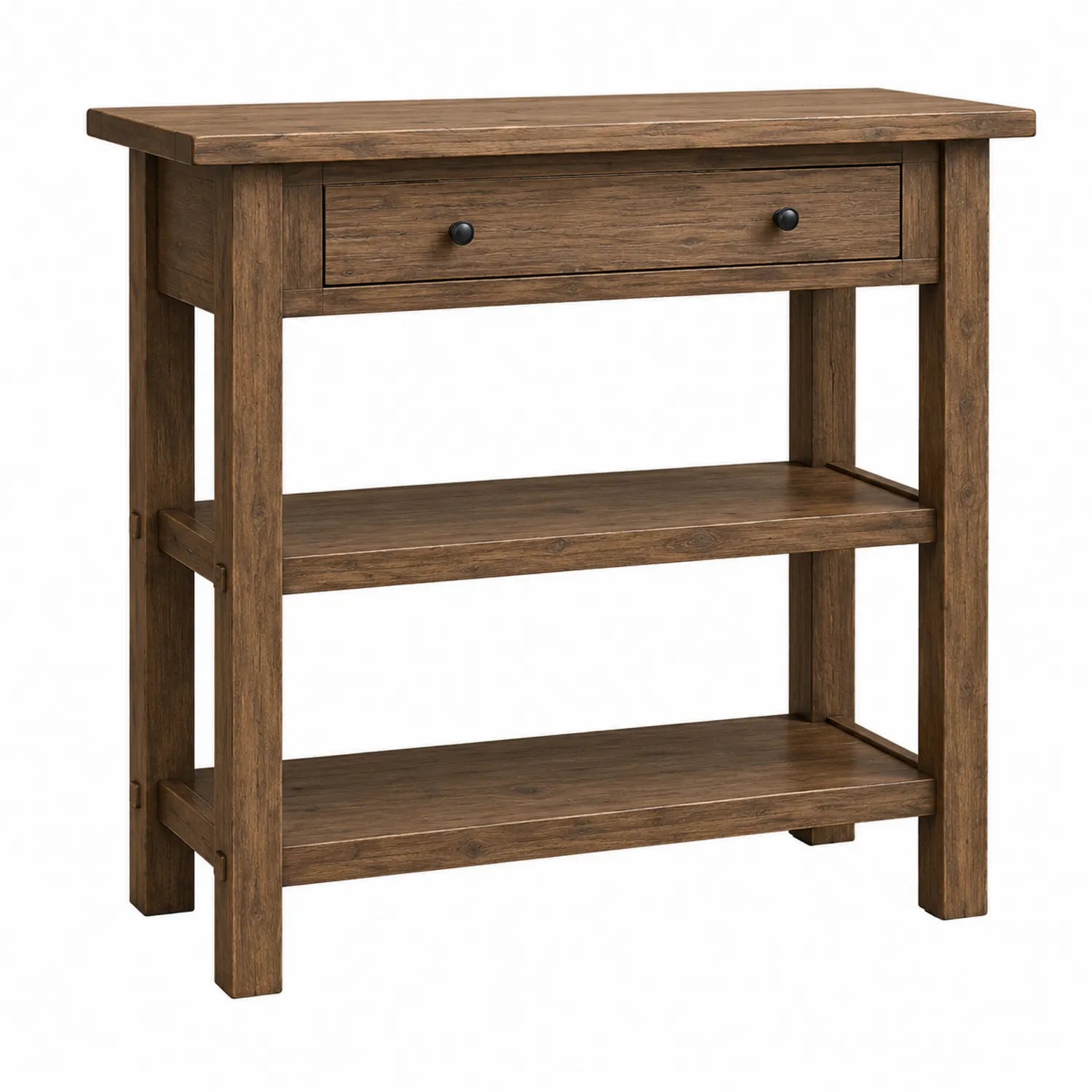 Mesa consola de madera con cajón y estantes, marrón, 80x30x75 cm