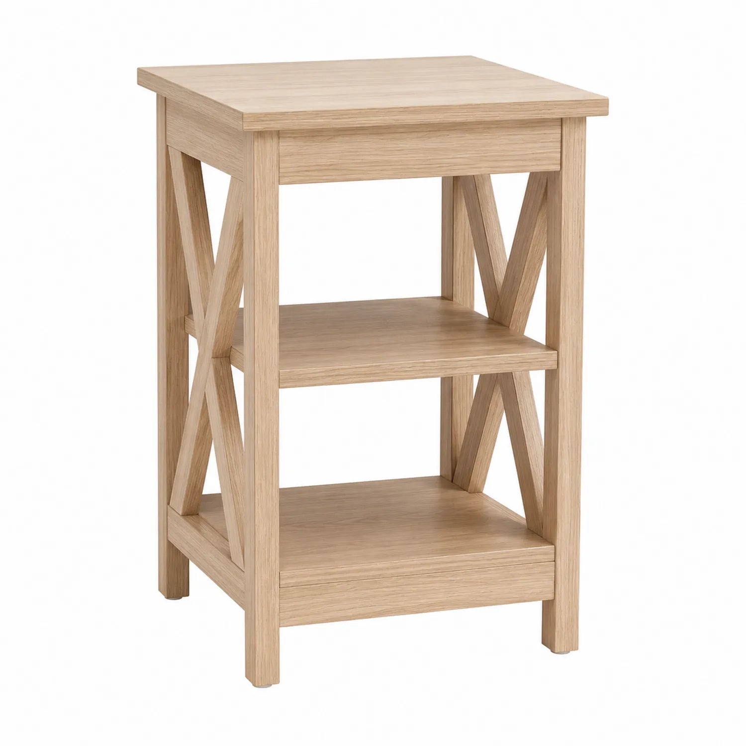 Mesita de noche de madera de roble con estantes 45x35x60 cm