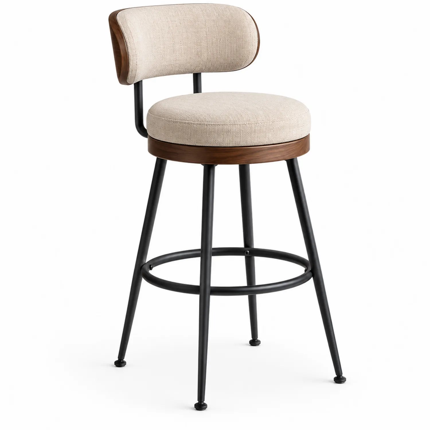 Taburete de bar con asiento de lino beige y estructura de acero negro