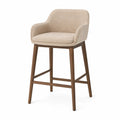 Taburete de bar con tela de poliéster y patas de madera, color Beige, 100 cm de altura
