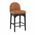 Taburete marrón de cuero sintético y madera