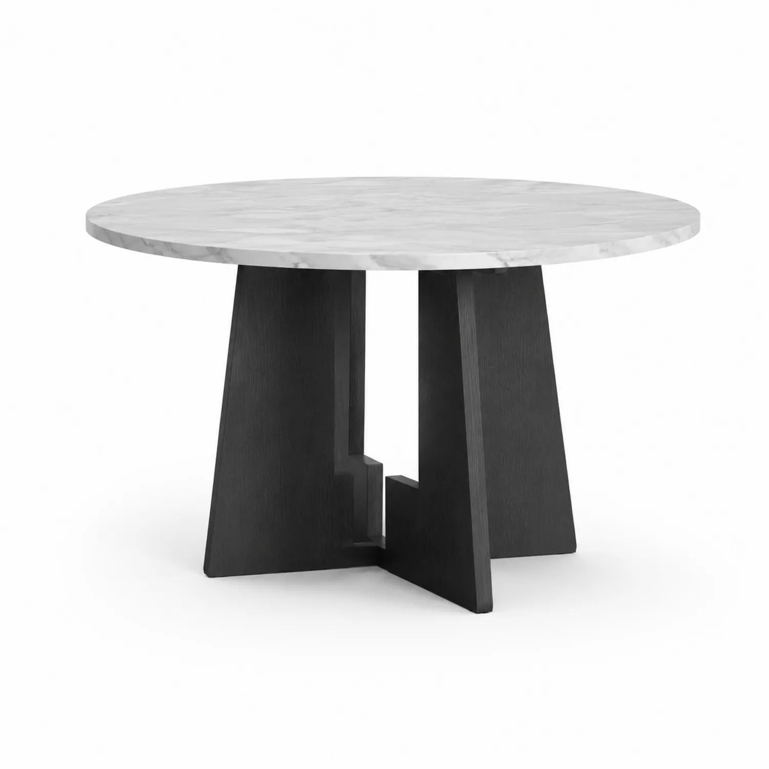 Mesa redonda de mármol blanco y base de madera negra 120 cm