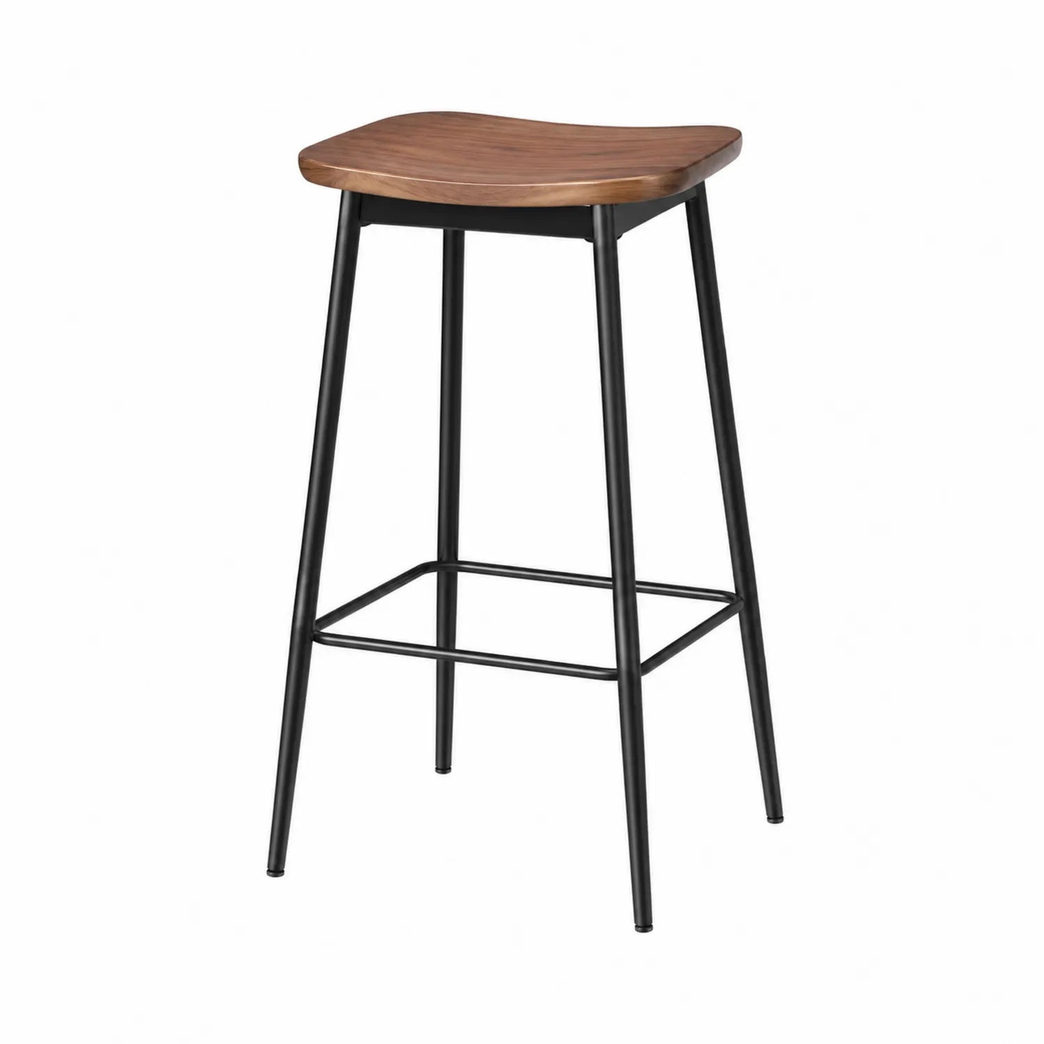 Taburete de madera con estructura de acero