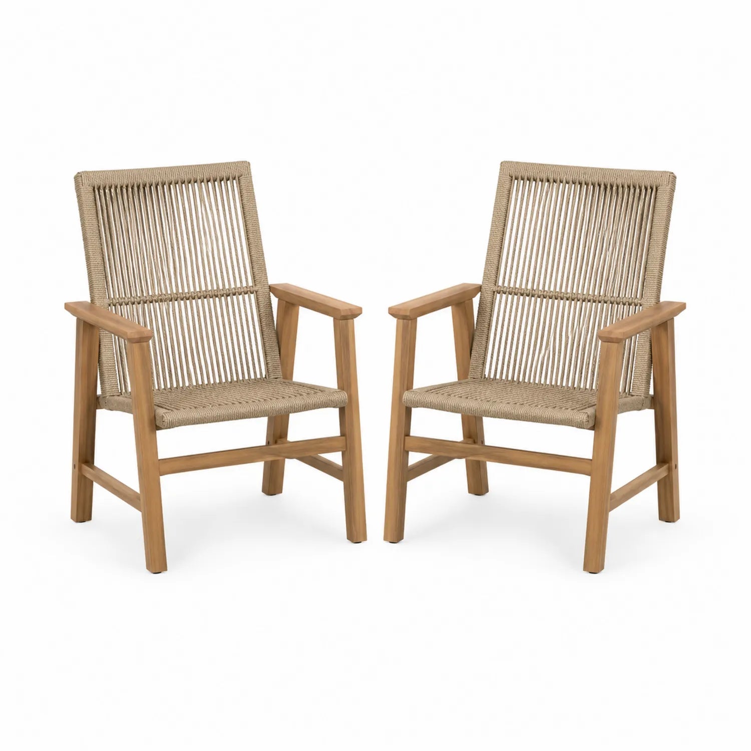 Par de Sillas de Exterior de Teca y Cuerda Sintética Beige