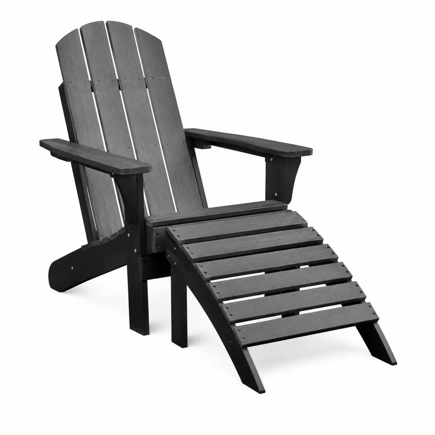Silla Adirondack de Madera Plástica Negra con Reposapiés