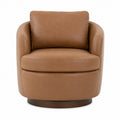 Silla giratoria de piel marrón con base de madera