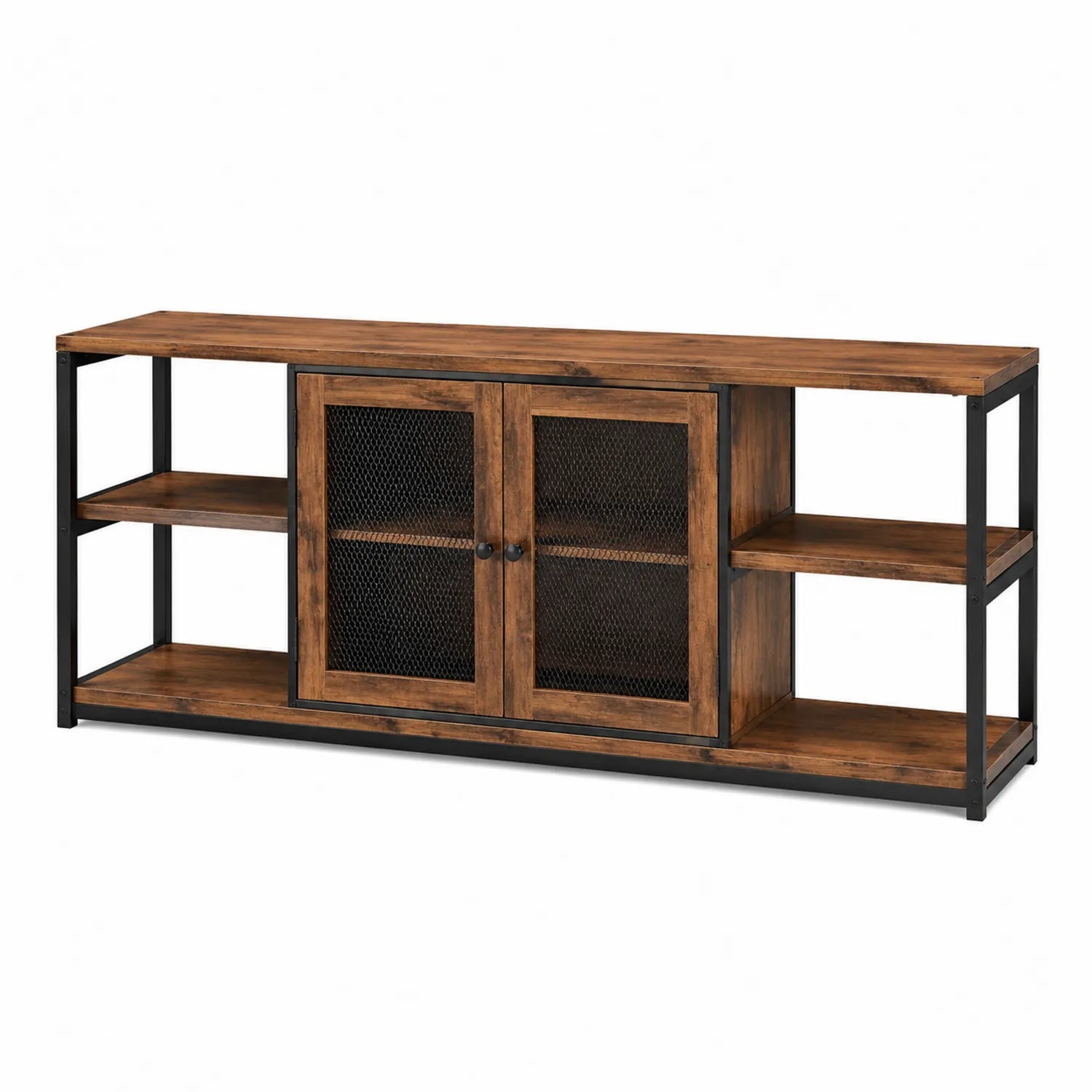 Mueble para TV de madera y metal con puertas de rejilla 120x40x50 cm Marrón/Negro