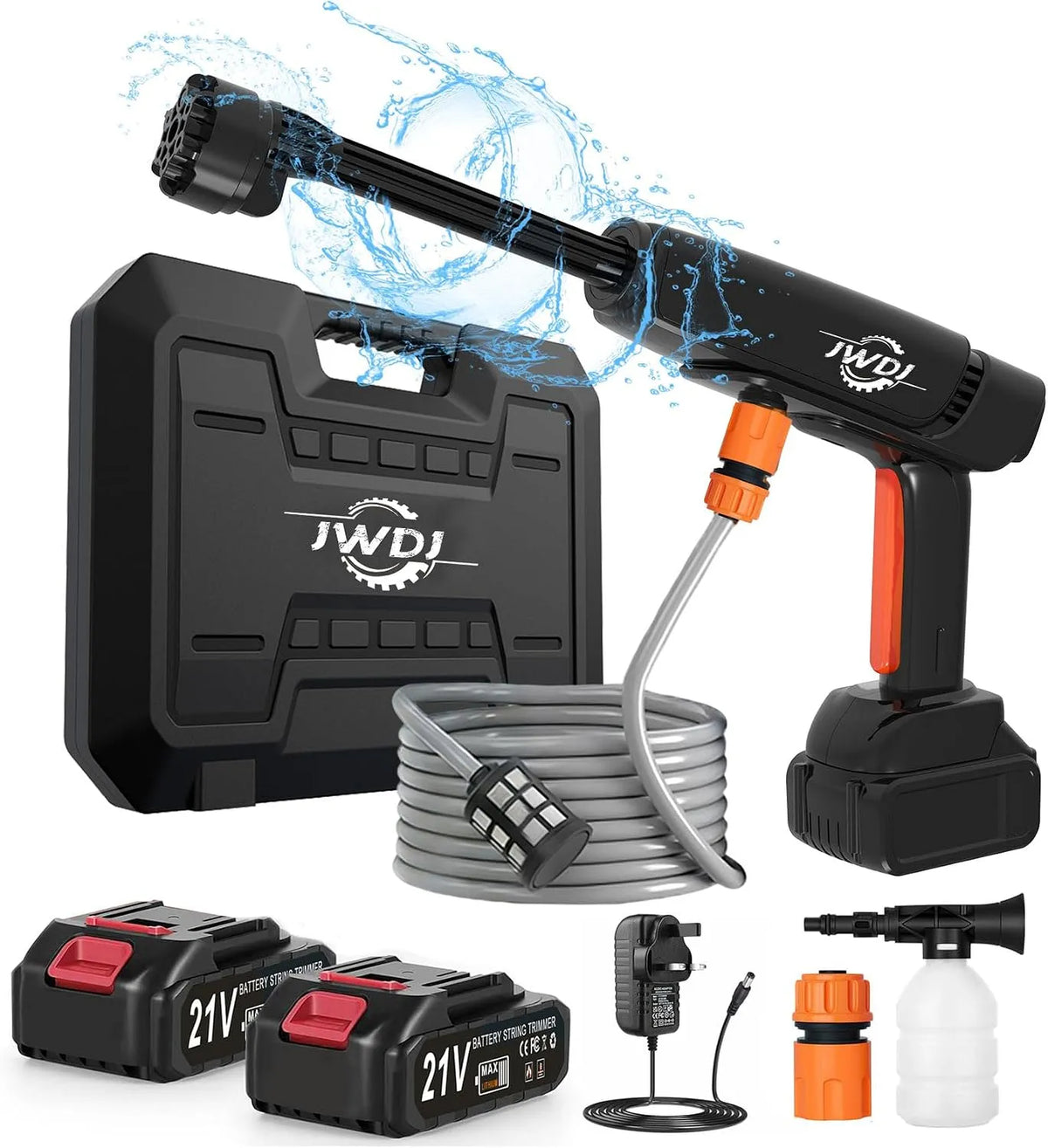 Jwdj PSI sem fios de alta pressão 1200 com baterias – bico 6-em-1 e Canhão de Mousse ajustável