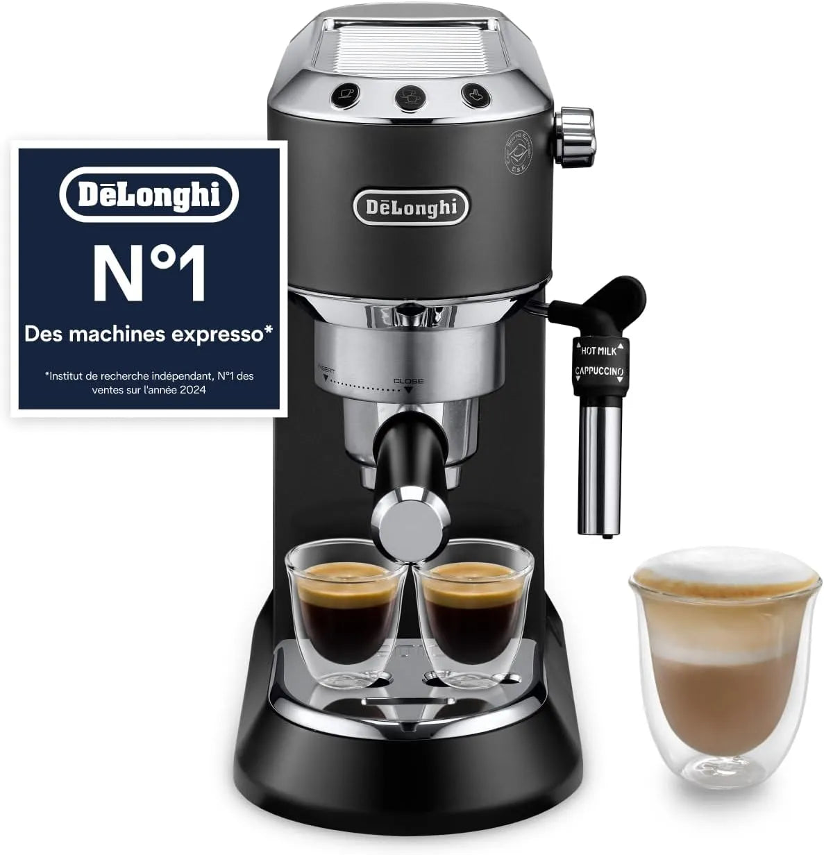 De'Longhi Máquina Expresso Compact da 'Longhi Dedica Style com Moss Manual - Dosettes ESE compatíveis, 15 cm, Preto