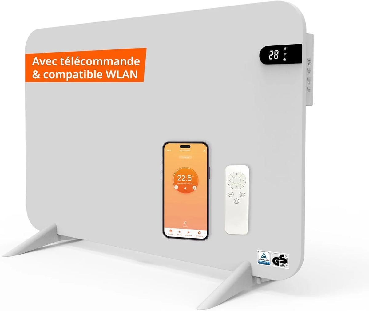 Könighaus Aquecimento inteligente infravermelho com Wi-Fi 450 W com comando à distância e suportes de toalha - Branco