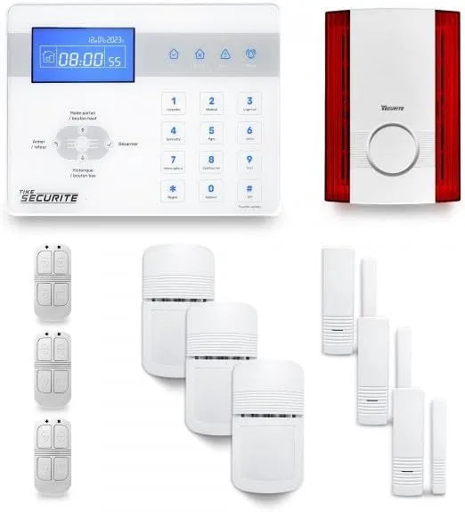 Tike securite Sistema de alarme sem fios para casa, 3 a 4 quartos, com detecção de movimento e intrusão, sirene exterior - Internet Box compatível