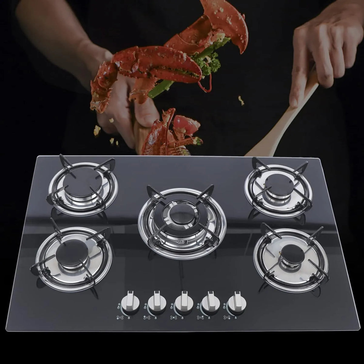 EurHomePlus Gas cooking mesa 5 zonas, vidro cerâmico recesso, uso doméstico e profissional