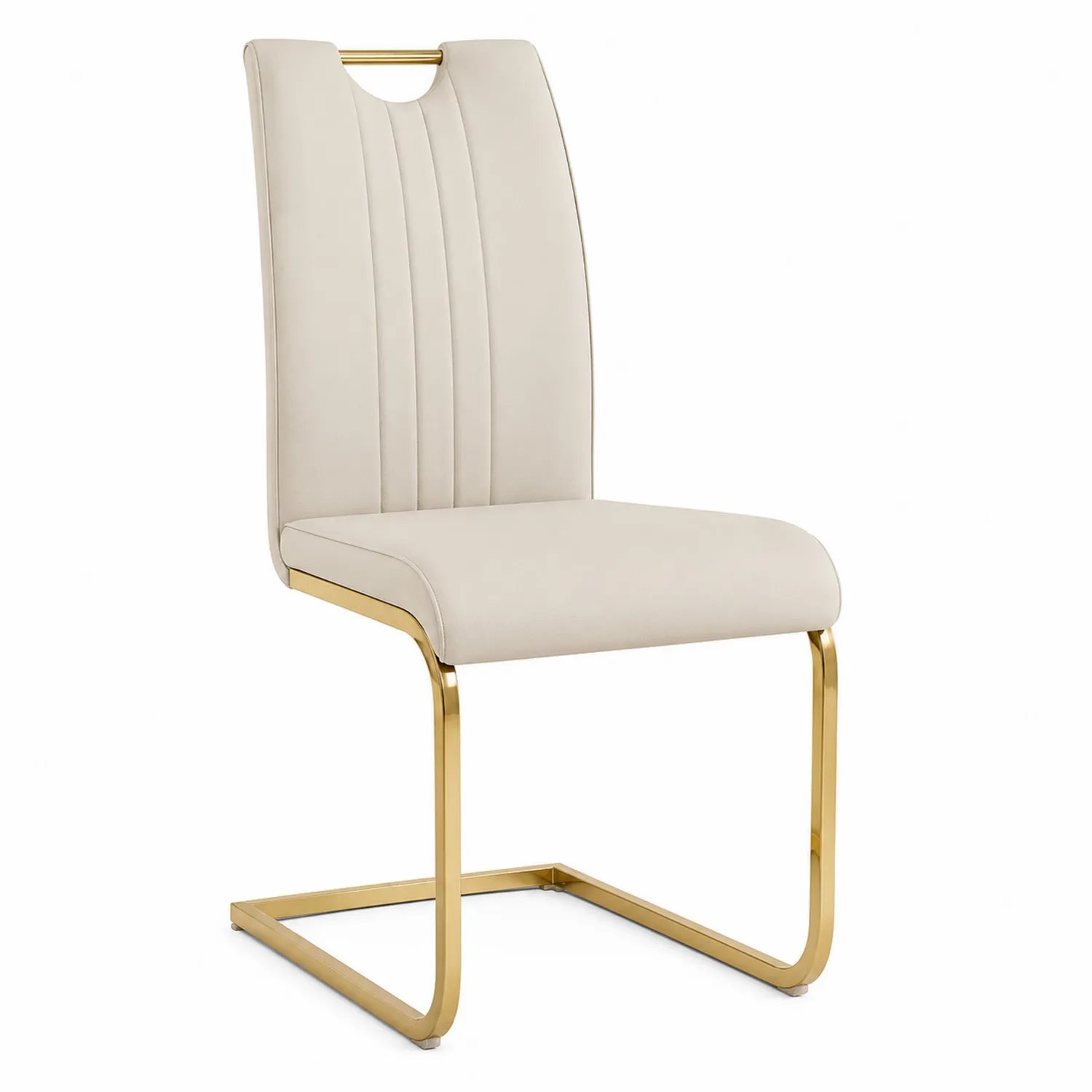 Silla tapizada en cuero sintético con estructura de metal dorado 50x50x85 cm