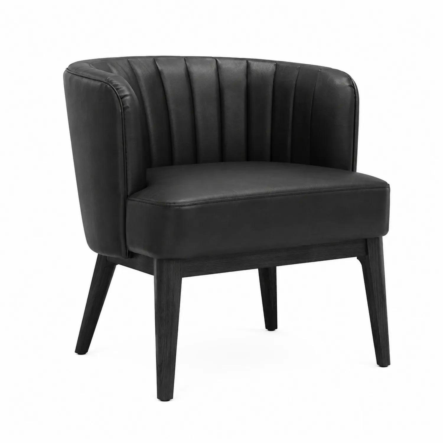 Silla de cuero sintético negro con estructura de madera