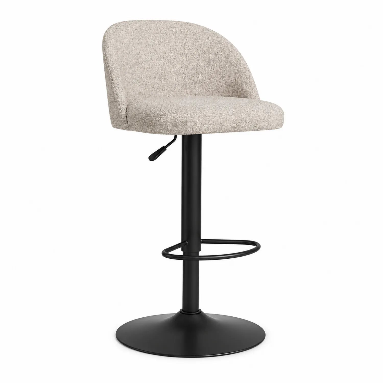 Taburete de bar ajustable en poliéster beige con base de metal negro