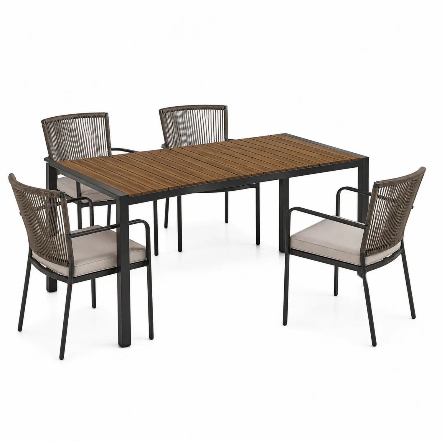 Conjunto de Mesa Exterior Madera y Metal 150x90 cm