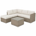 Conjunto de Sofá Esquinero de Ratán Sintético Beige con Mesa de Vidrio