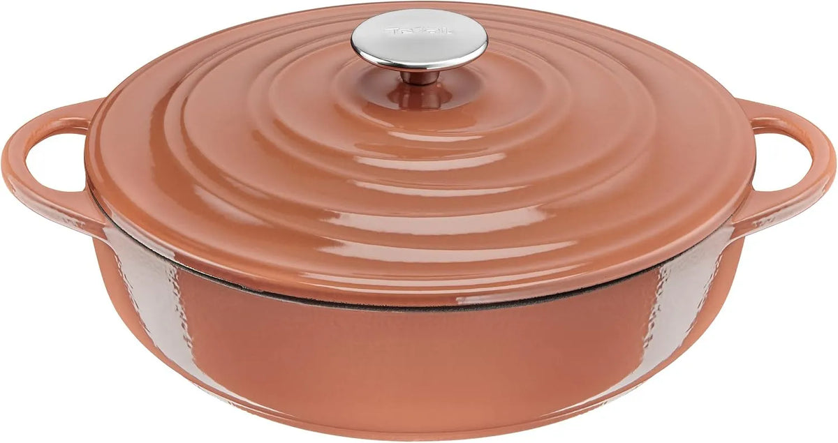 Tefal Oval Cocotte 28 cm em Fonte, Todos os incêndios dos quais Indução, Cocote vitrificada, Design durável, Cozinha saudável, Livro de receitas incluído, Terracotta