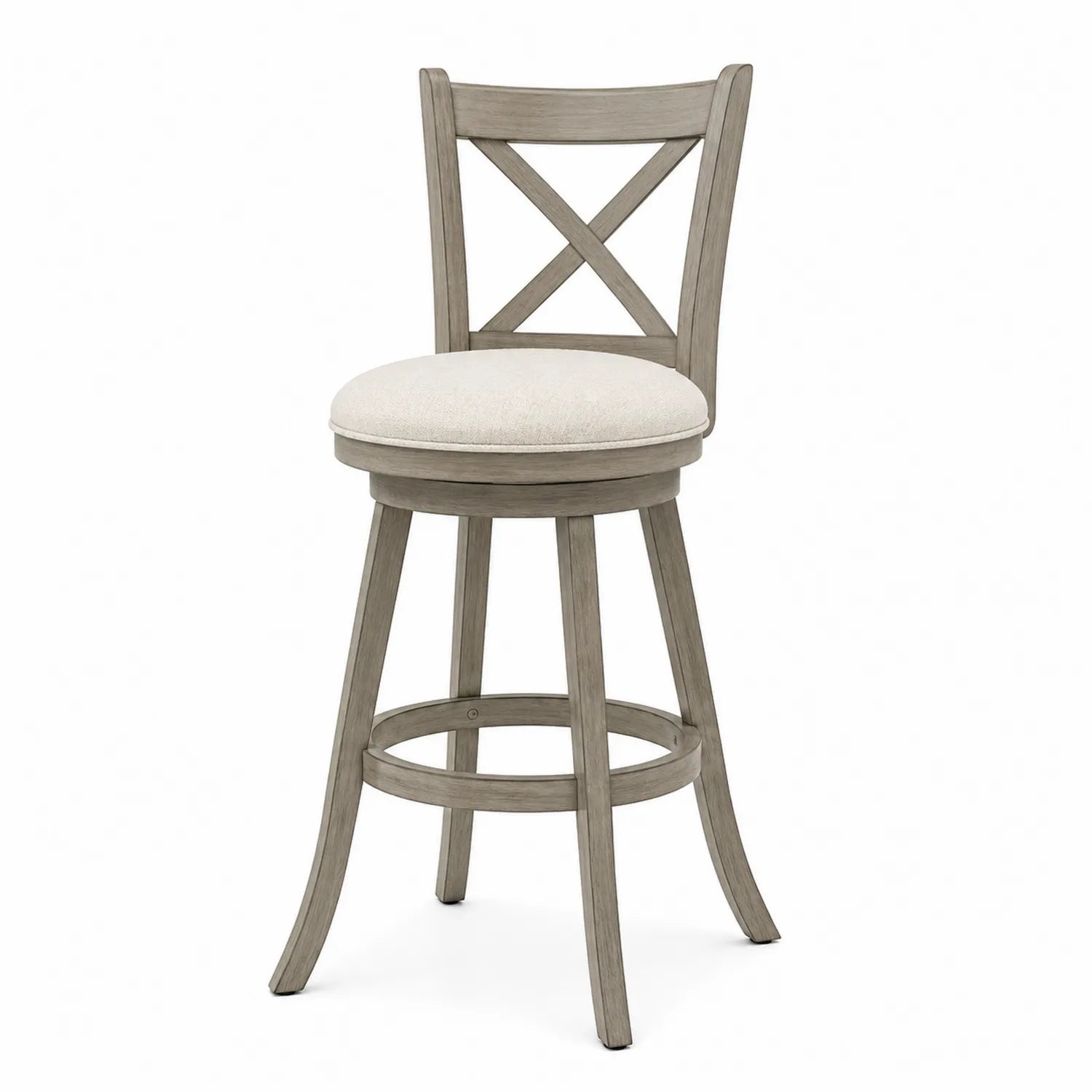 Taburete de madera con asiento giratorio beige