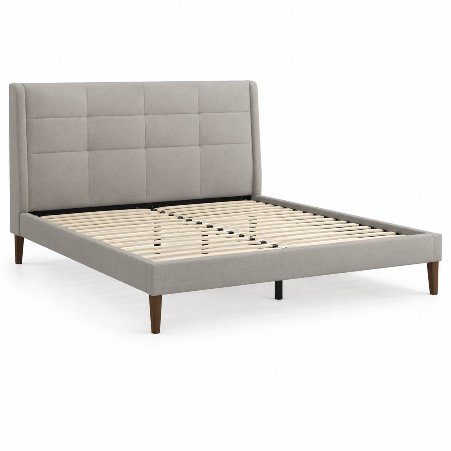 Cama tapizada en tela gris con cabecera acolchada 200x160 cm