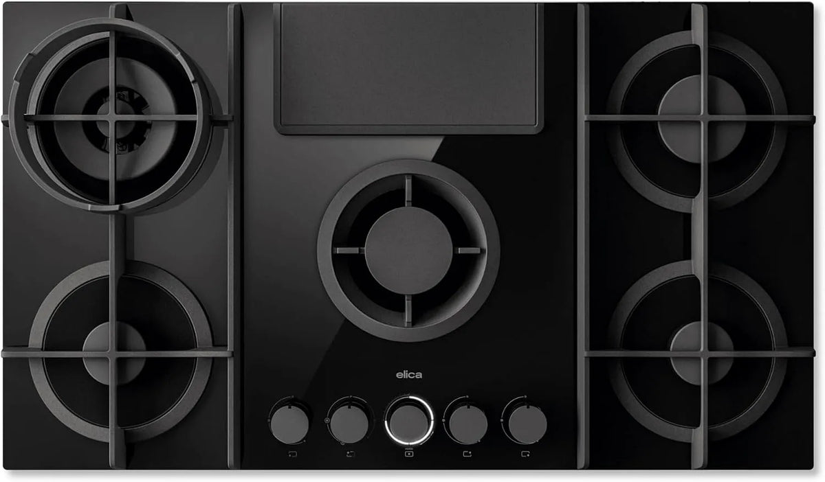 Elica PRF0196341, Plaque de cuisson à gaz avec hotte aspirante intégrée NIKOLATESLA FLAME EVO BL/A/88, Black Placa de gás com exaustor encastrado NIKOLATESLA FLAME EVO BL/A/88 - Preto
