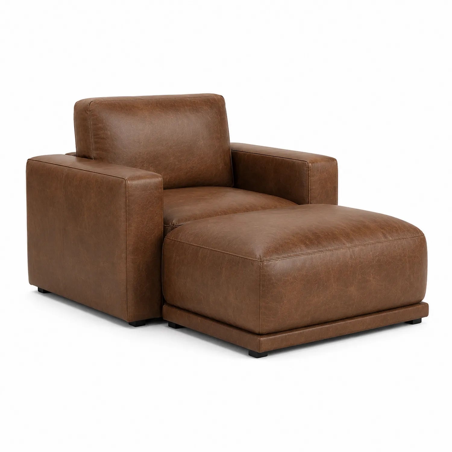 Sofá modular chaise longue de cuero sintético marrón