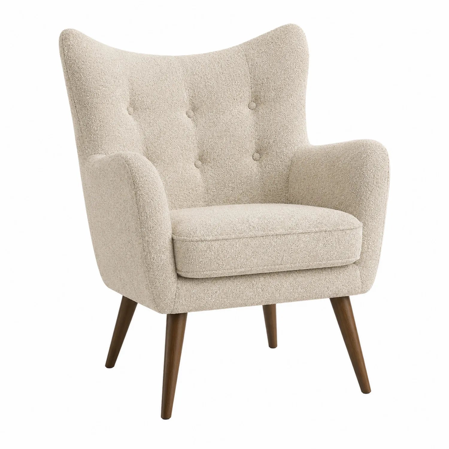 Silla de tela bouclé beige con patas de madera 90x80x85 cm