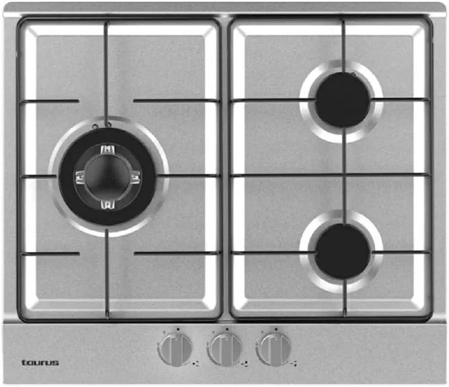 TAURUS Placa de cozedura de gás de Touro GI3EB, 3 zonas, 6050 W, aço inoxidável