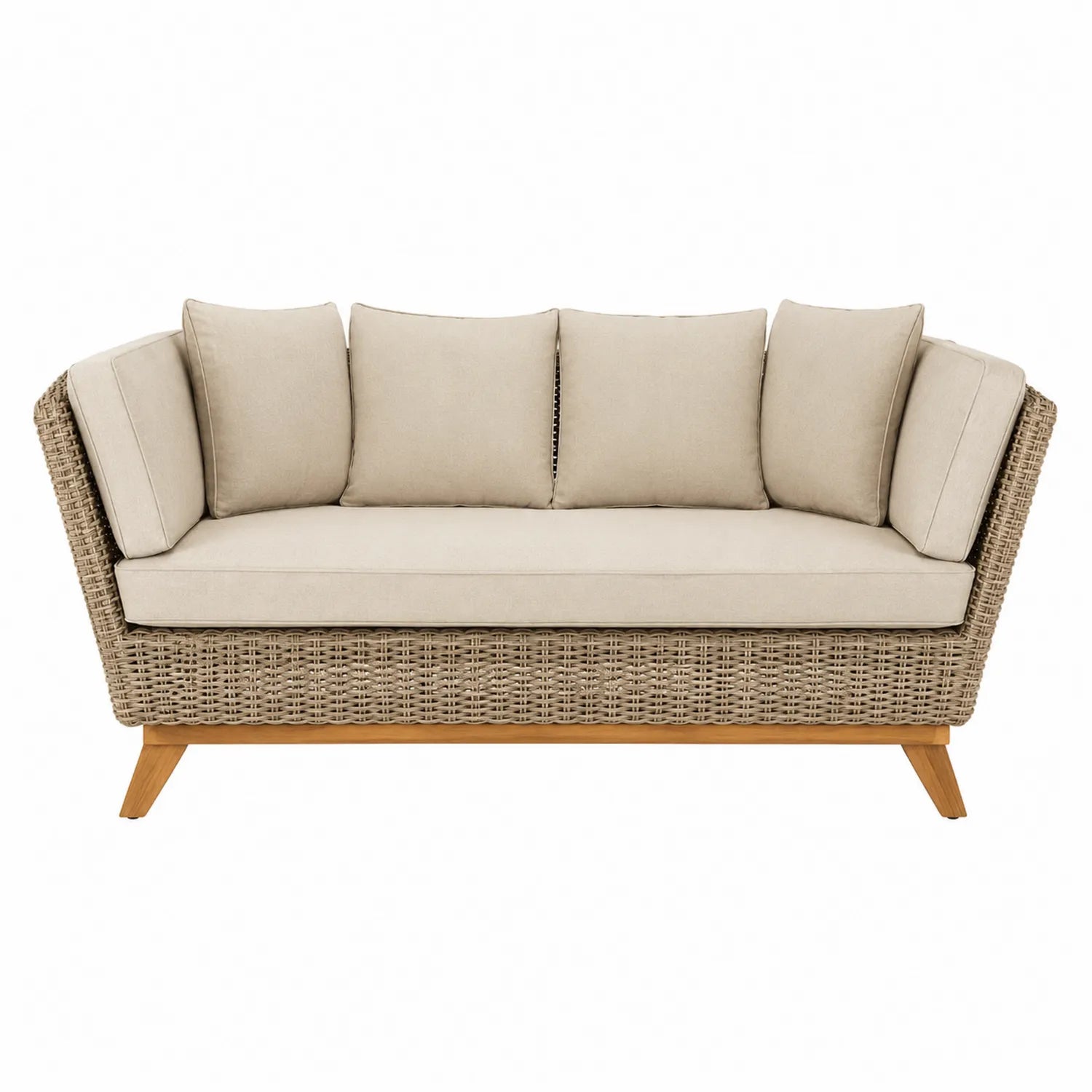 Sofá de exterior de mimbre sintético con cojines de poliéster beige