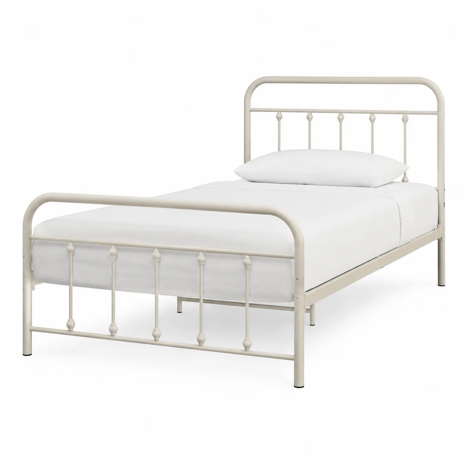Cama individual de metal blanco marfil 200x90 cm