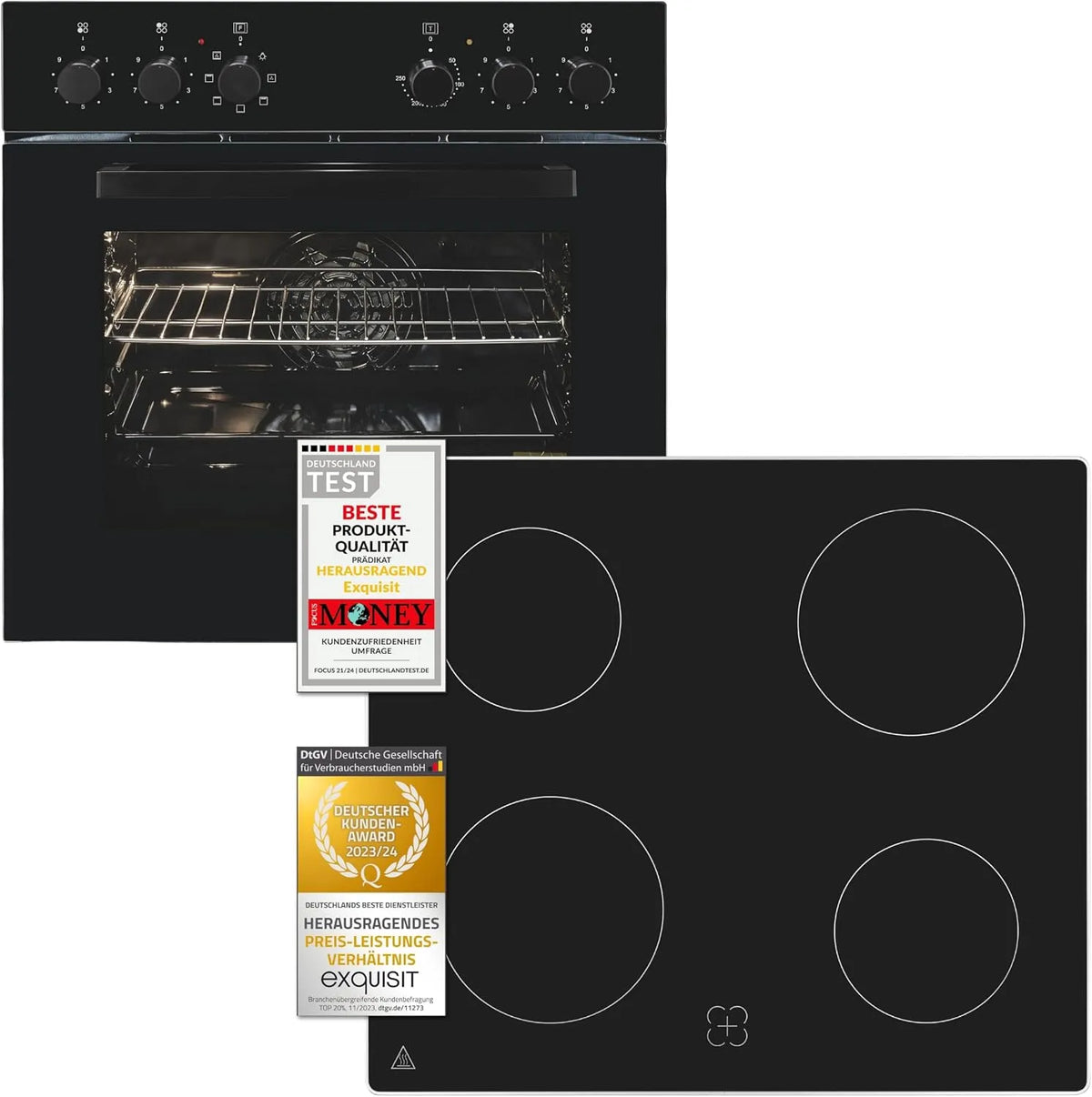 Exquisit Conjunto de fogão requintado EHE256-U-020 preto - Forno 59 L - 5 programas - Eficiência energética A - Fogão em caixa