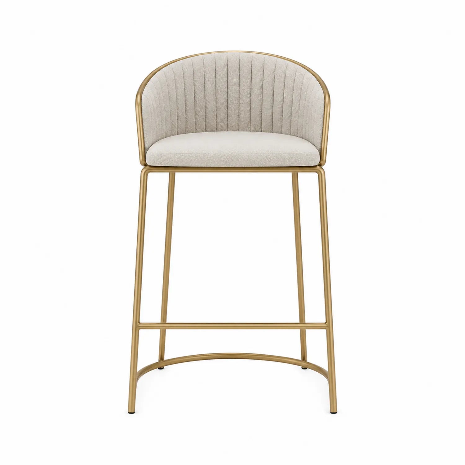 Taburete de bar con estructura metálica dorada y asiento de poliéster beige