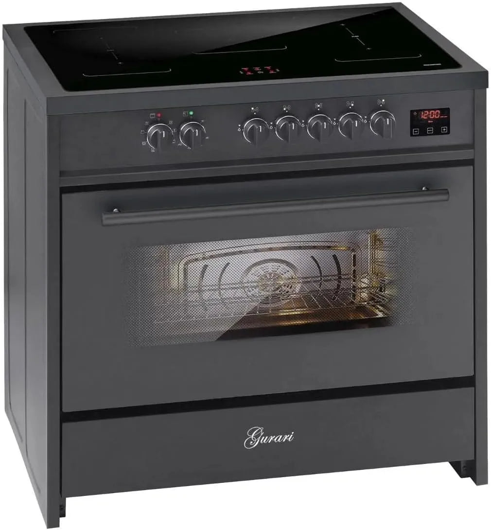 Gurari Fogão de indução 90 cm preto, 5 áreas de cozedura com reforço