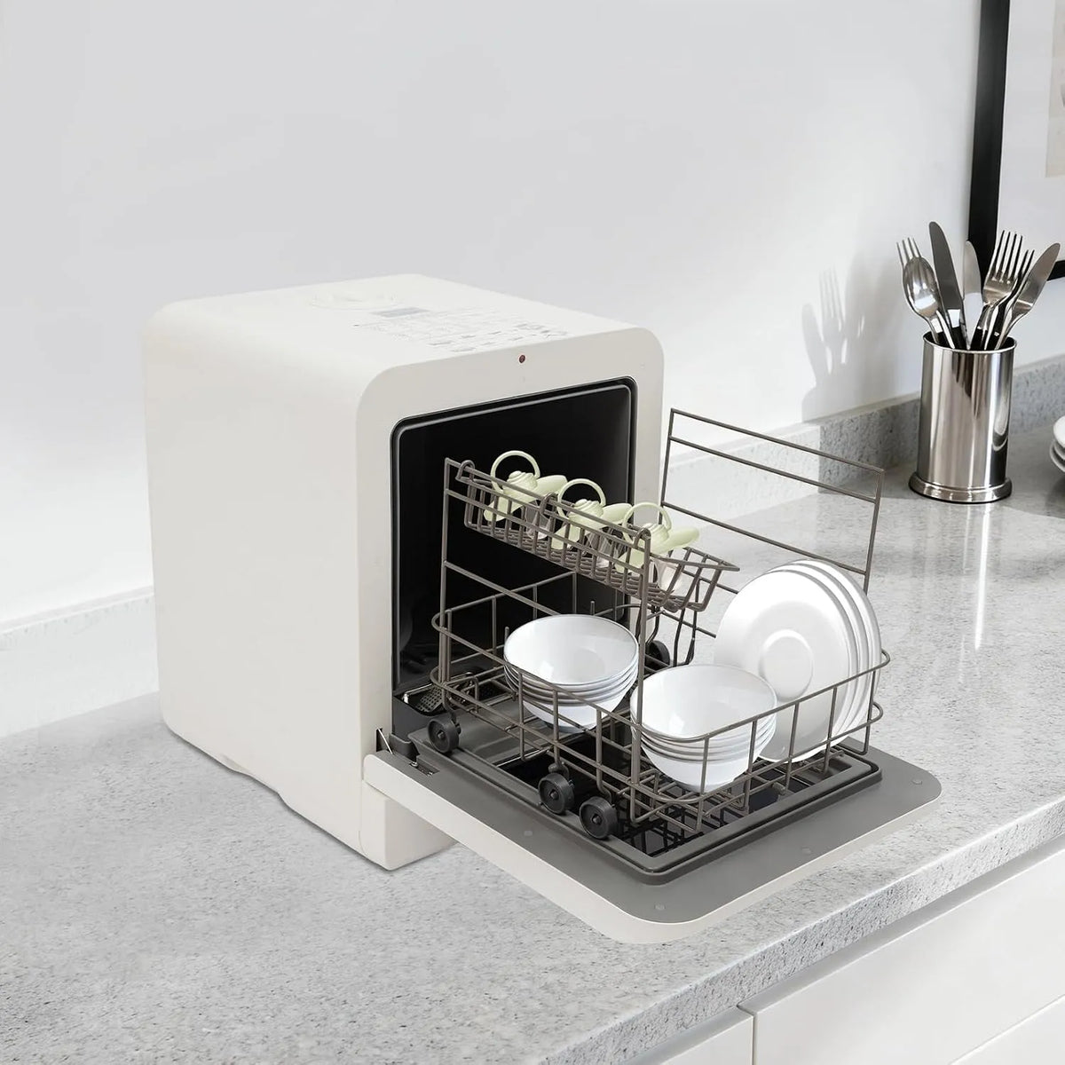 GIDRLL Compacto portátil 3 Utensílios de cozinha com secagem, sem conexão, para apartamentos e campismo