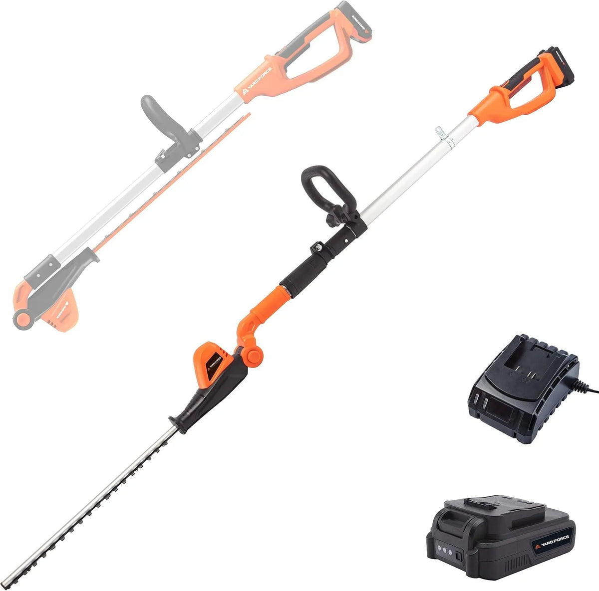 Yard Force Força de jante de tamanho 20 V sem fios - Comprimento 41 cm, cabeça ajustável, bateria de iões-li