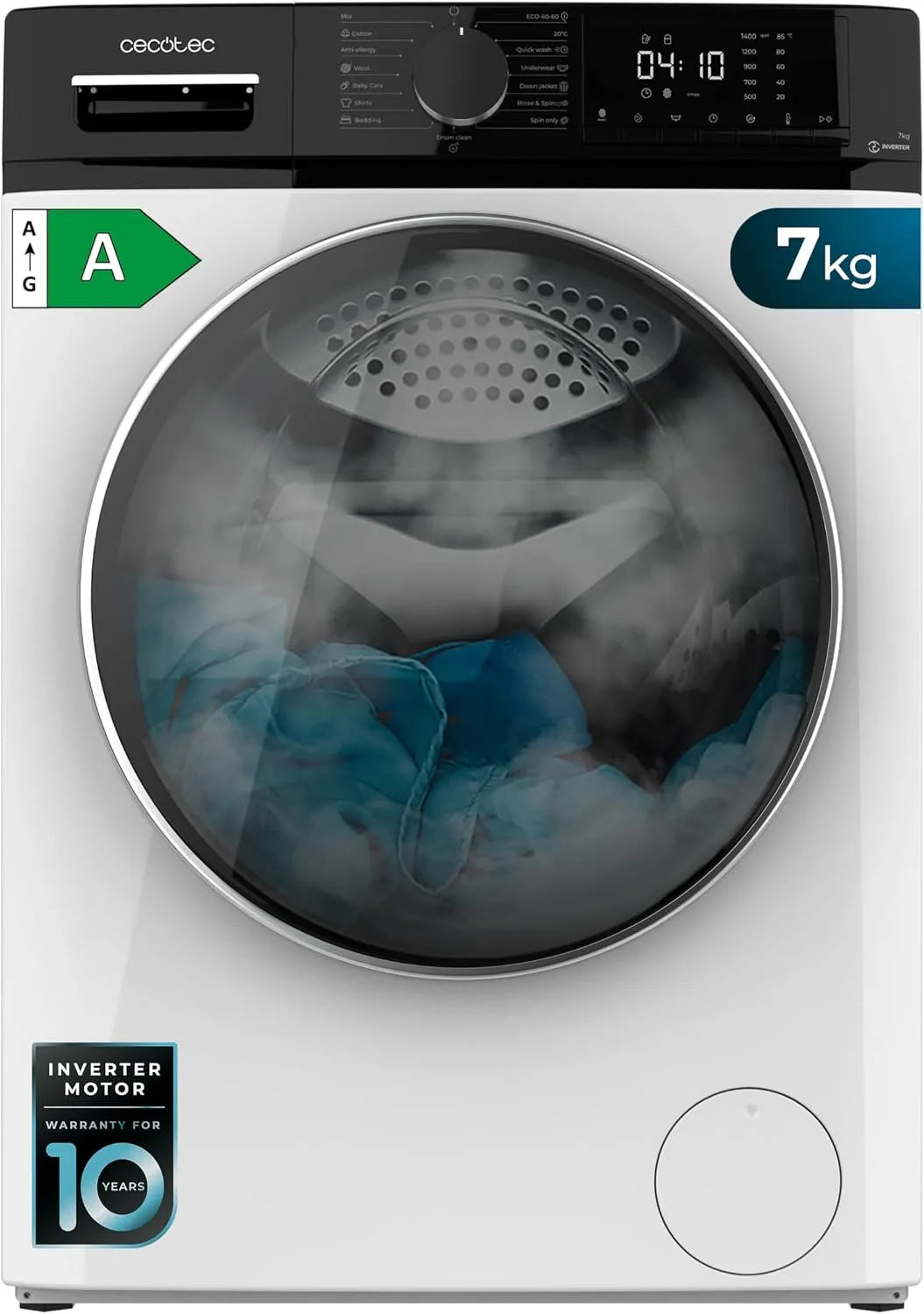 Máquina de lavar roupa Cecotec Bolero Dresscode 7610 Inverter Plus 7 kg, 1400 rpm, Classe A, função de vapor, 15 programas
