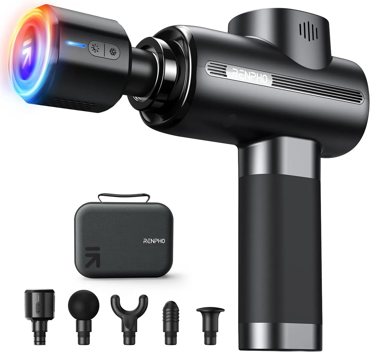 RENPHO Muscular Massagem Gun com cabeça fria quente, silencioso, 5 cabeças de massagem, tipo de recarga-C