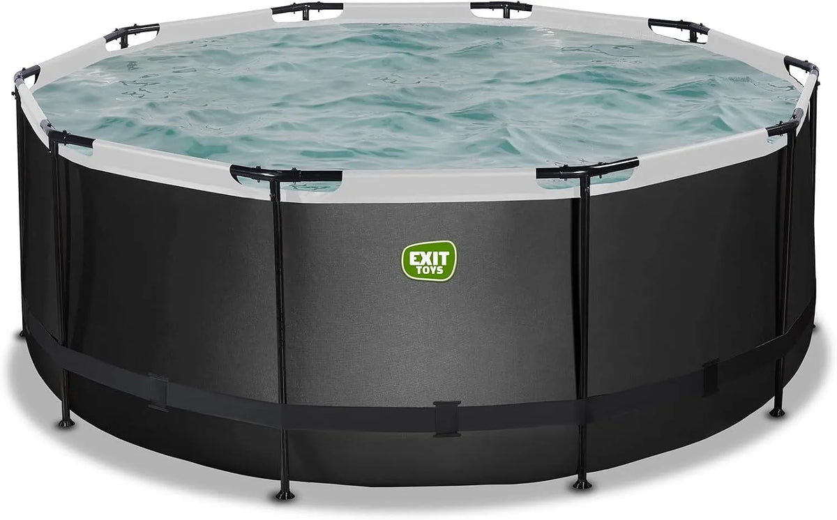 EXIT TOYS Grande Piscina redonda preta com bomba de filtragem e balança - 360x122 cm - Estrutura de aço sólido